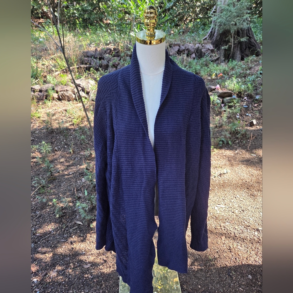 Chico's Blue‎ Cardigan Sweater Open-Front Relaxed Fit